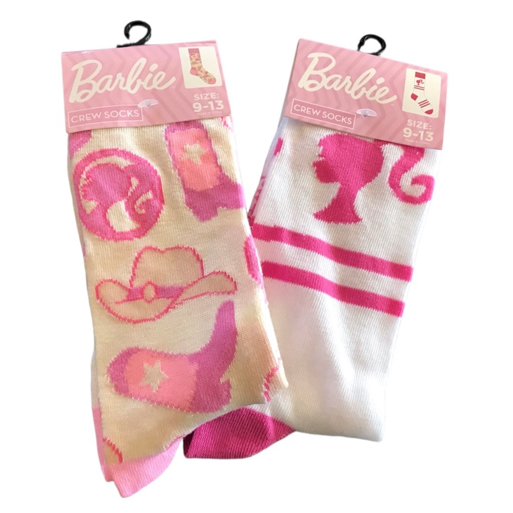 Barbie Pink and White Womens Crew Socks Bundle